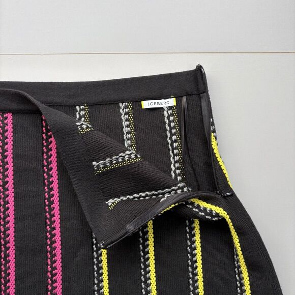 ICEBERG Frayed Knit Skirt Wool Blend ALine Colorful Women Medium Cybergoth Italy - Picture 9 of 12